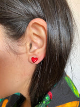 Load image into Gallery viewer, Red “Sticker” Heart Stud Earrings
