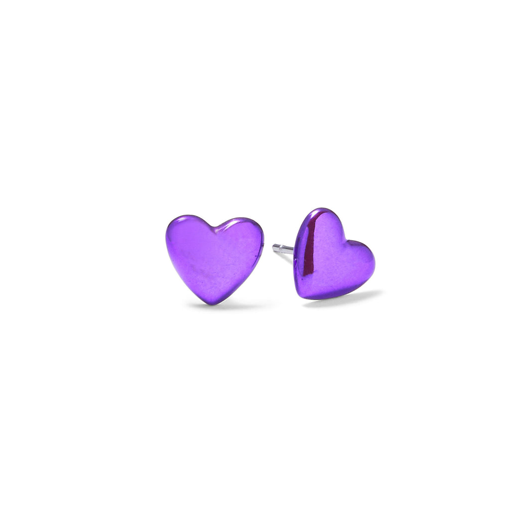 Purple “Sticker” Heart Stud Earrings